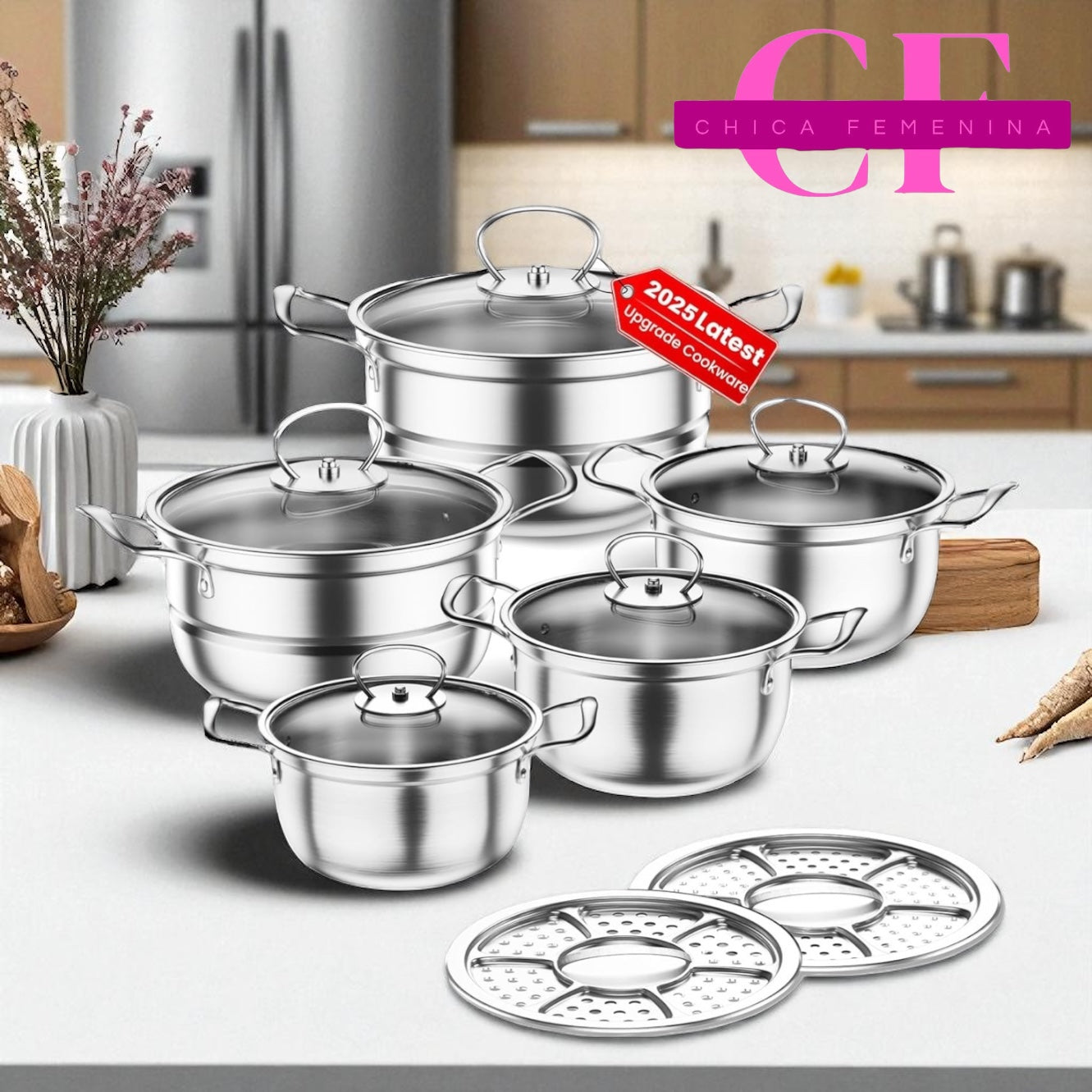 JUEGO DE OLLAS PLATEADO 12PZ