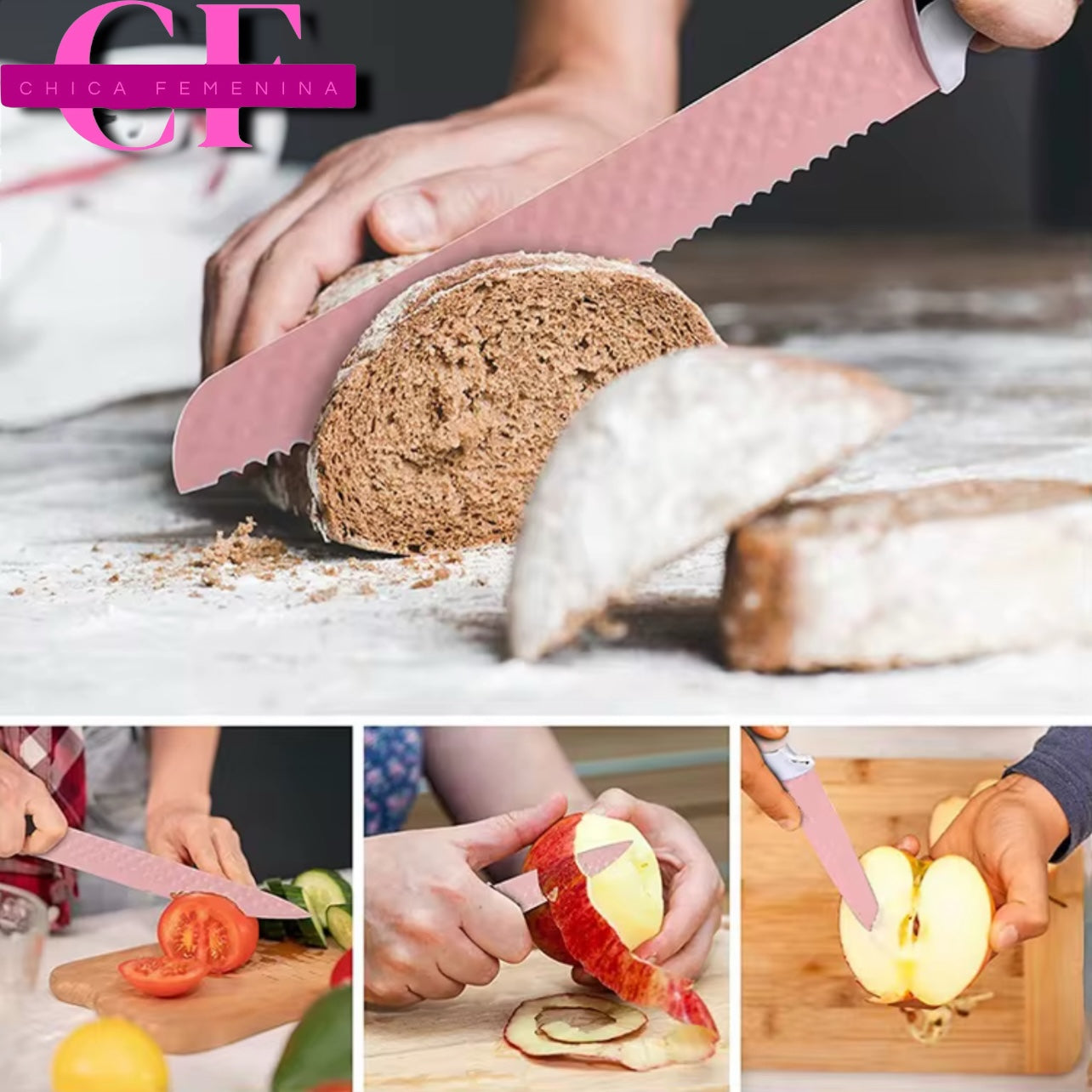 SET DE CUCHILLOS CON BASE ACRILICA ROSADO