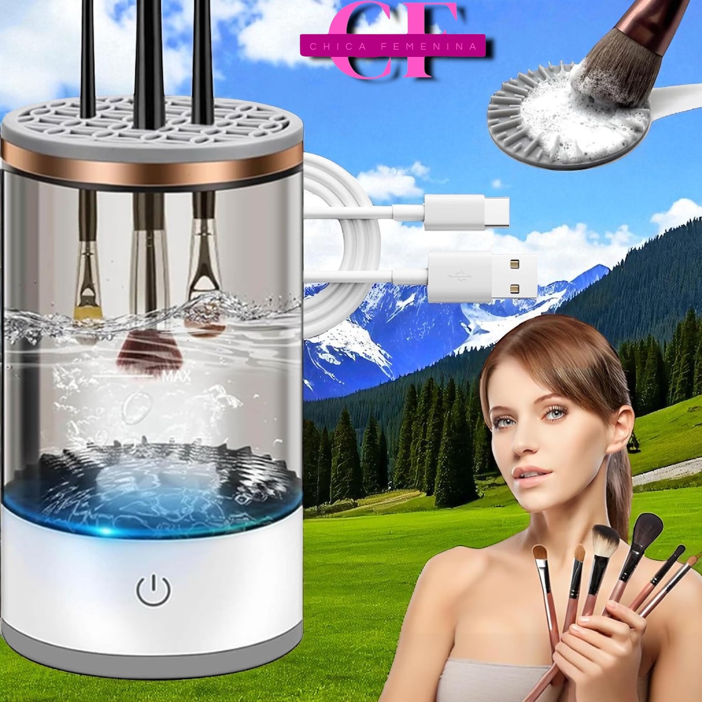 Máquina limpiadora de brochas de maquillaje