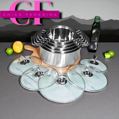 JUEGO DE OLLAS PLATEADO 12PZ