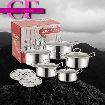 JUEGO DE OLLAS PLATEADO 12PZ