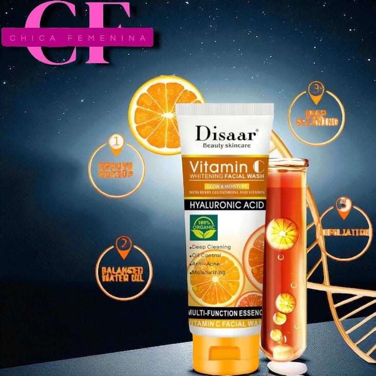 ESPUMA LIMPIADORA FACIAL CON VITAMINA C, ÁCIDO HIALURÓNICO, BAYAS Y GLUTATIÓN, HIDRATANTE, ANTIACNÉ, CONTROL DE GRASA