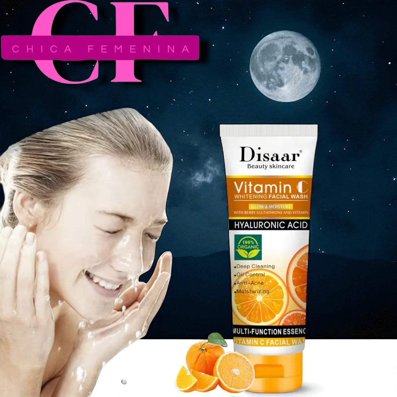 ESPUMA LIMPIADORA FACIAL CON VITAMINA C, ÁCIDO HIALURÓNICO, BAYAS Y GLUTATIÓN, HIDRATANTE, ANTIACNÉ, CONTROL DE GRASA