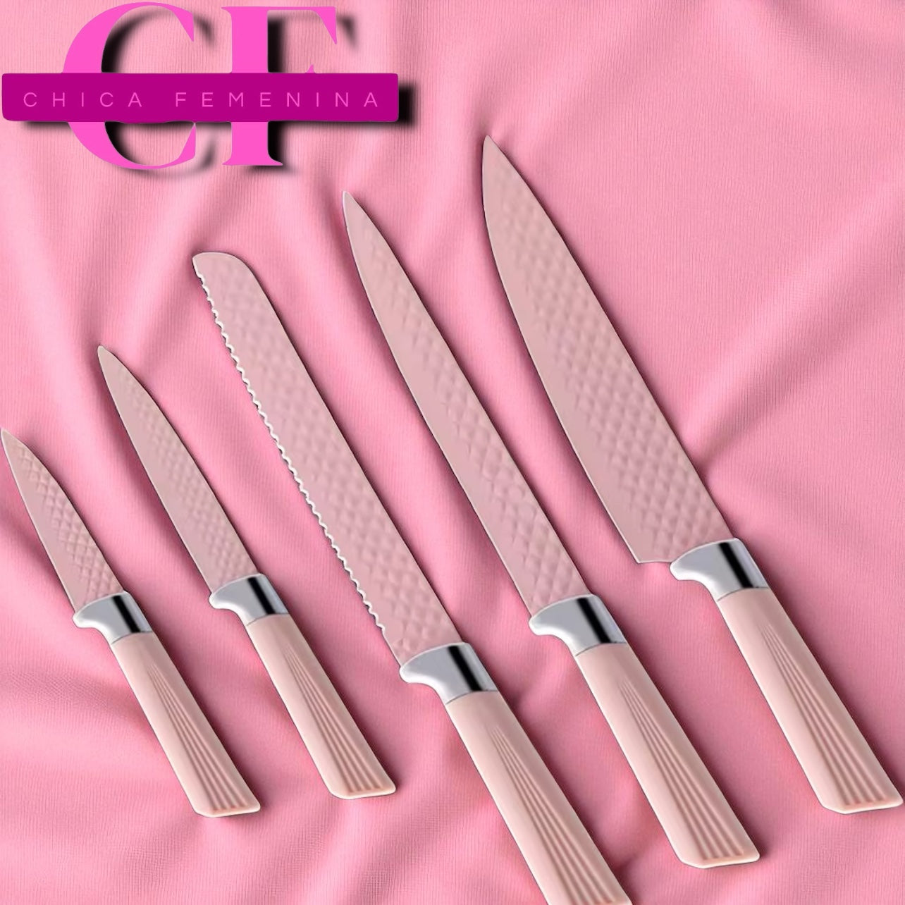 SET DE CUCHILLOS CON BASE ACRILICA ROSADO