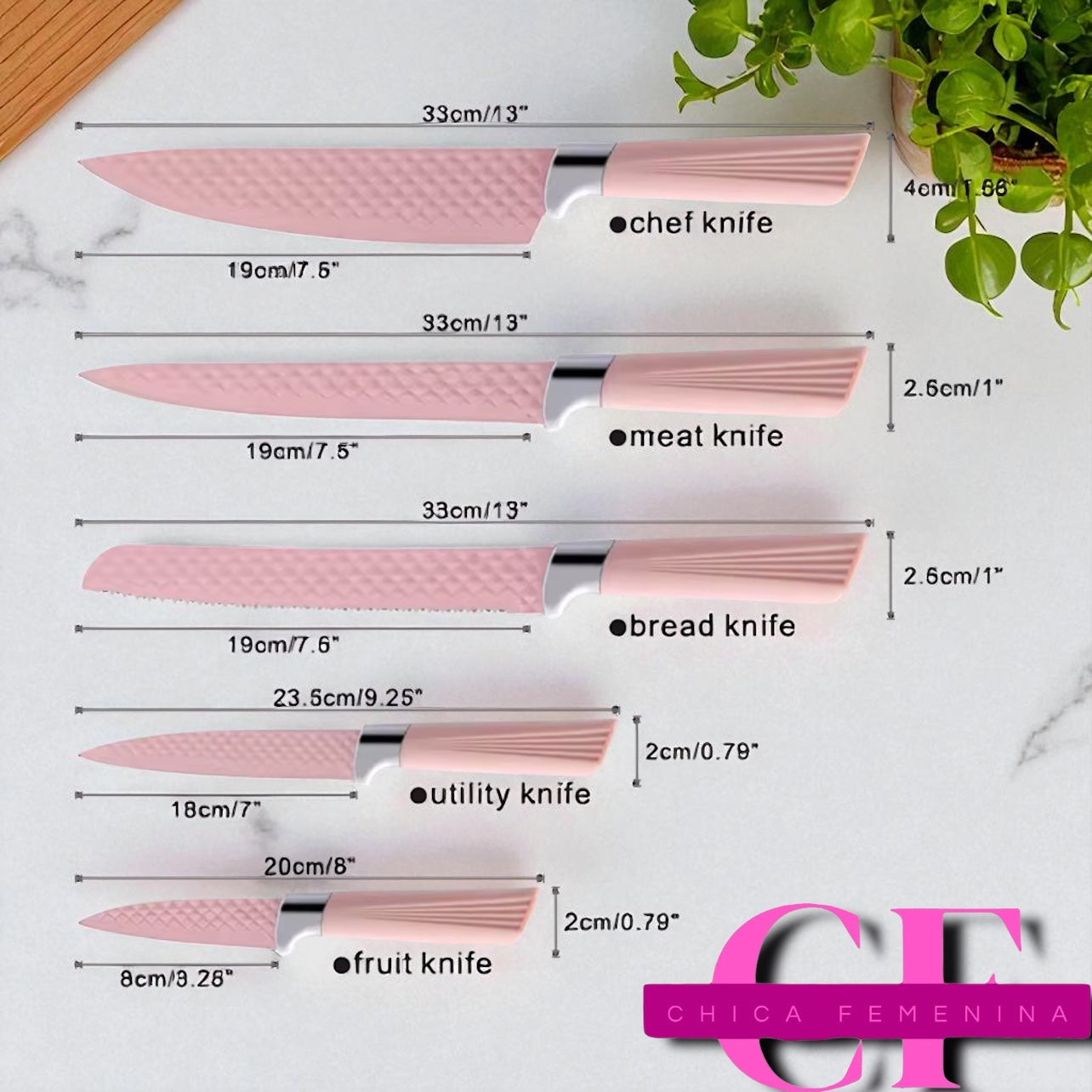 SET DE CUCHILLOS CON BASE ACRILICA ROSADO