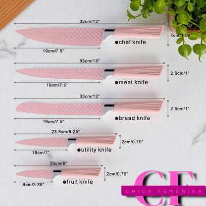 SET DE CUCHILLOS CON BASE ACRILICA ROSADO