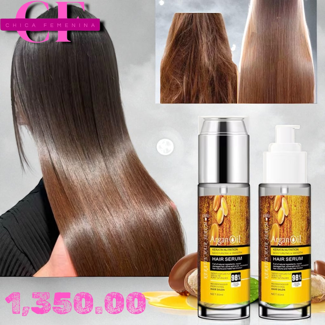 SUERO CAPILAR NUTRITIVO CON QUERATINA Y ACEITE DE ARGÁN SIN SULFATOS 80 ML