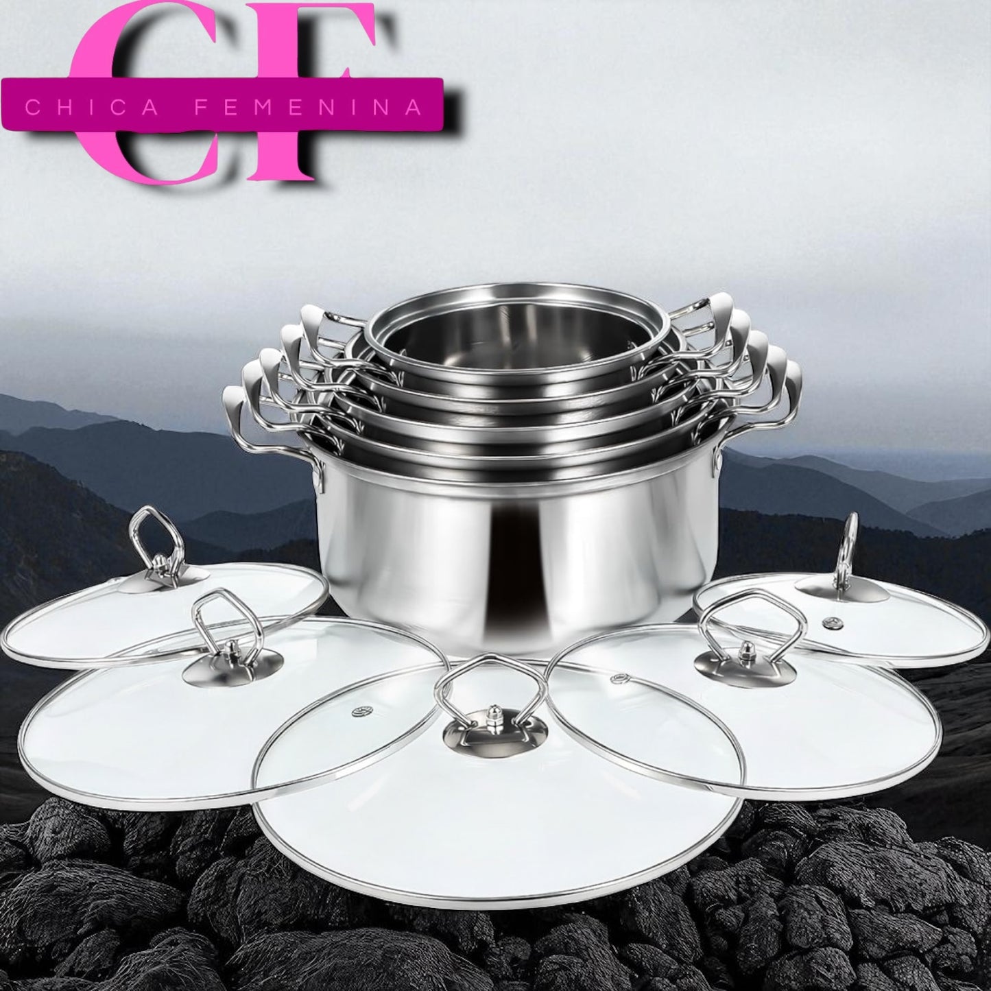 JUEGO DE OLLAS PLATEADO 12PZ