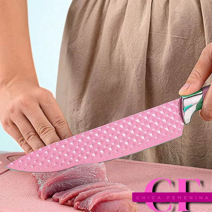 SET DE CUCHILLOS CON BASE ACRILICA ROSADO