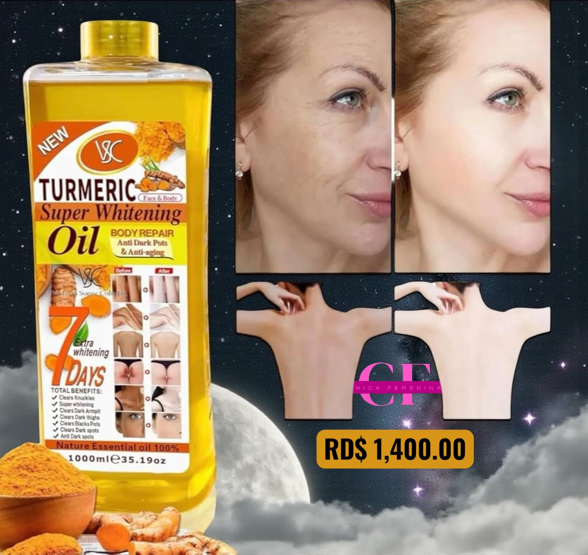 ACEITE CORPORAL DE CÚRCUMA TUMERIC, ACEITE SUPER BLANQUEADOR