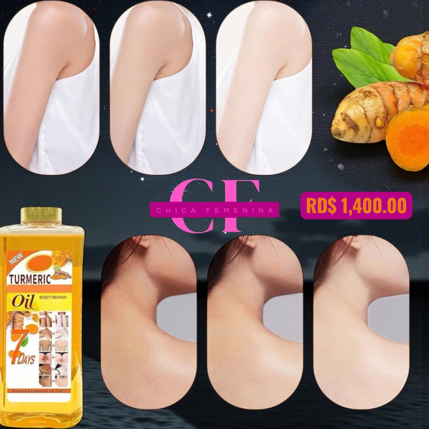 ACEITE CORPORAL DE CÚRCUMA TUMERIC, ACEITE SUPER BLANQUEADOR