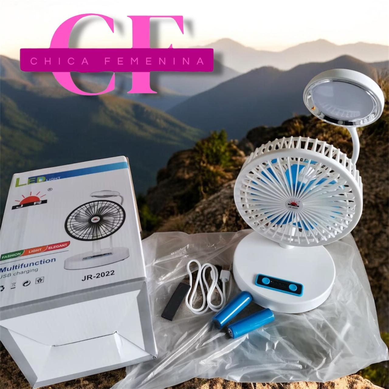 Ventilador De Escritorio Recargable C Luz Led 3 Velocidades