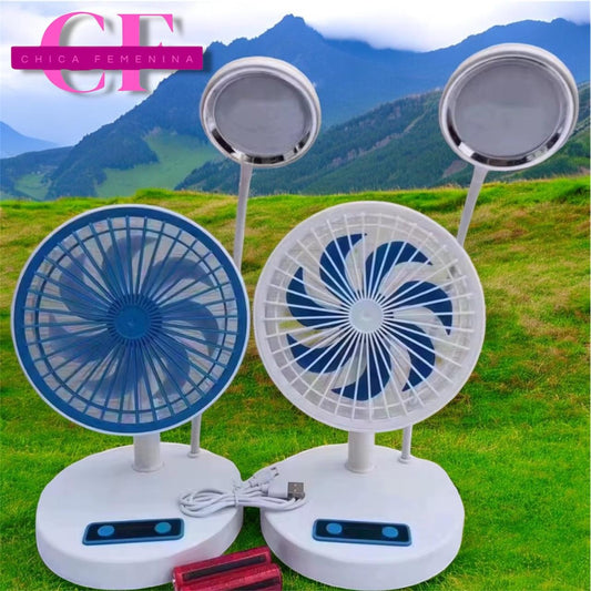 Ventilador De Escritorio Recargable C Luz Led 3 Velocidades