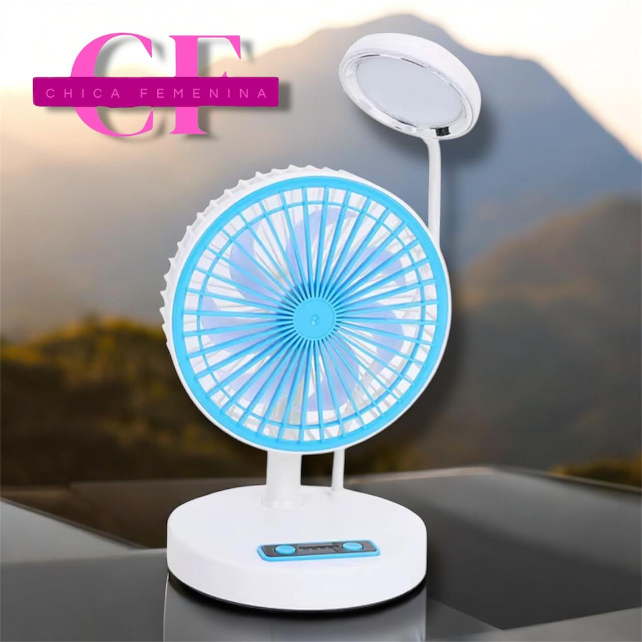 Ventilador De Escritorio Recargable C Luz Led 3 Velocidades