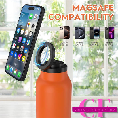 BOTELLA DE AGUA AISLADA CON SOPORTE PARA TELÉFONO