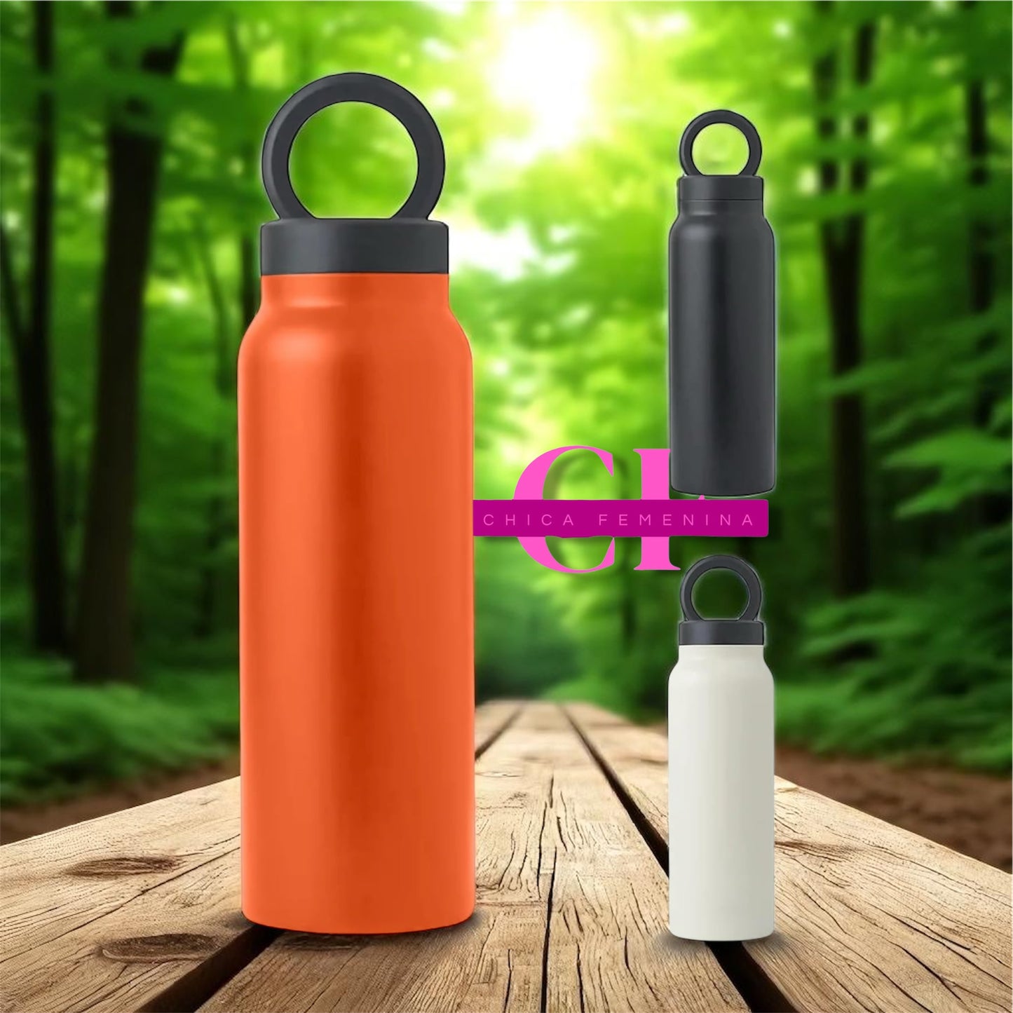 BOTELLA DE AGUA AISLADA CON SOPORTE PARA TELÉFONO