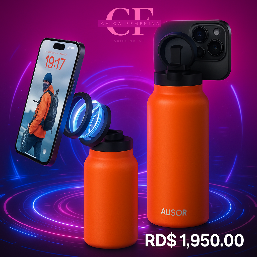 BOTELLA DE AGUA AISLADA CON SOPORTE PARA TELÉFONO