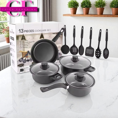 SET DE OLLAS Y SARTENES ANTIADHERENTES JUEGO DE UTENCILIOS DE COCINA DE 13