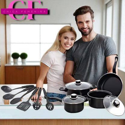 SET DE OLLAS Y SARTENES ANTIADHERENTES JUEGO DE UTENCILIOS DE COCINA DE 13