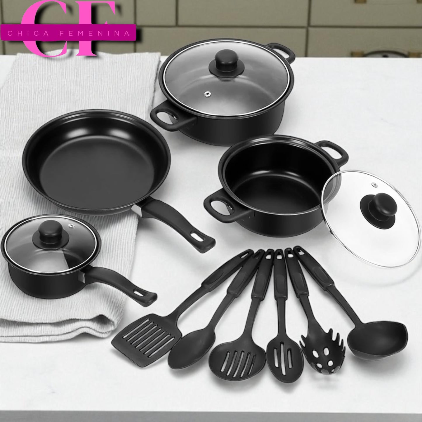 SET DE OLLAS Y SARTENES ANTIADHERENTES JUEGO DE UTENCILIOS DE COCINA DE 13