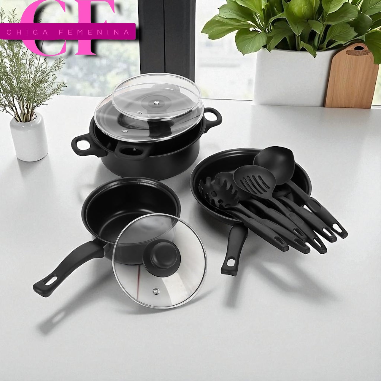 SET DE OLLAS Y SARTENES ANTIADHERENTES JUEGO DE UTENCILIOS DE COCINA DE 13