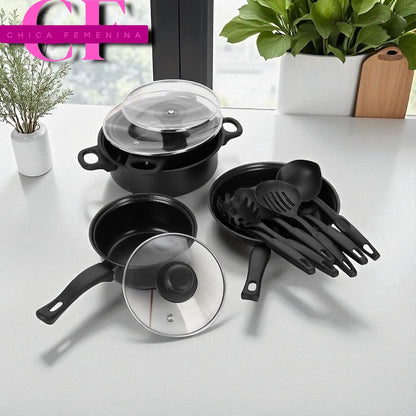 SET DE OLLAS Y SARTENES ANTIADHERENTES JUEGO DE UTENCILIOS DE COCINA DE 13