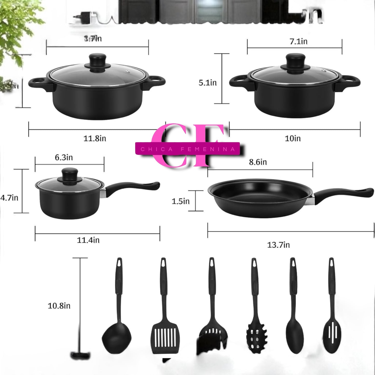 SET DE OLLAS Y SARTENES ANTIADHERENTES JUEGO DE UTENCILIOS DE COCINA DE 13