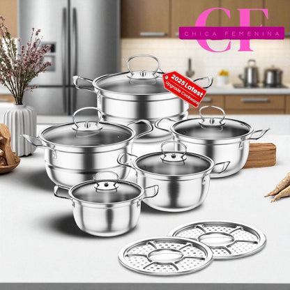 JUEGO DE OLLAS PLATEADO 12PZ