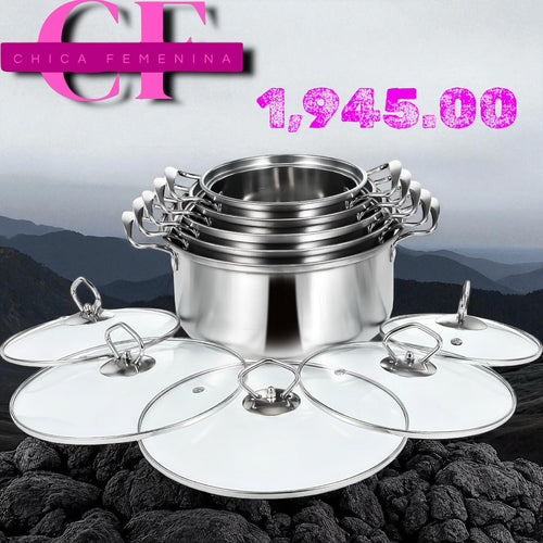 JUEGO DE OLLAS PLATEADO 12PZ