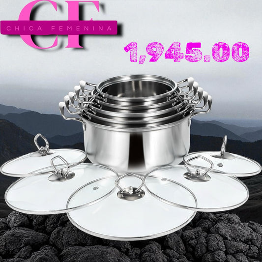 JUEGO DE OLLAS PLATEADO 12PZ