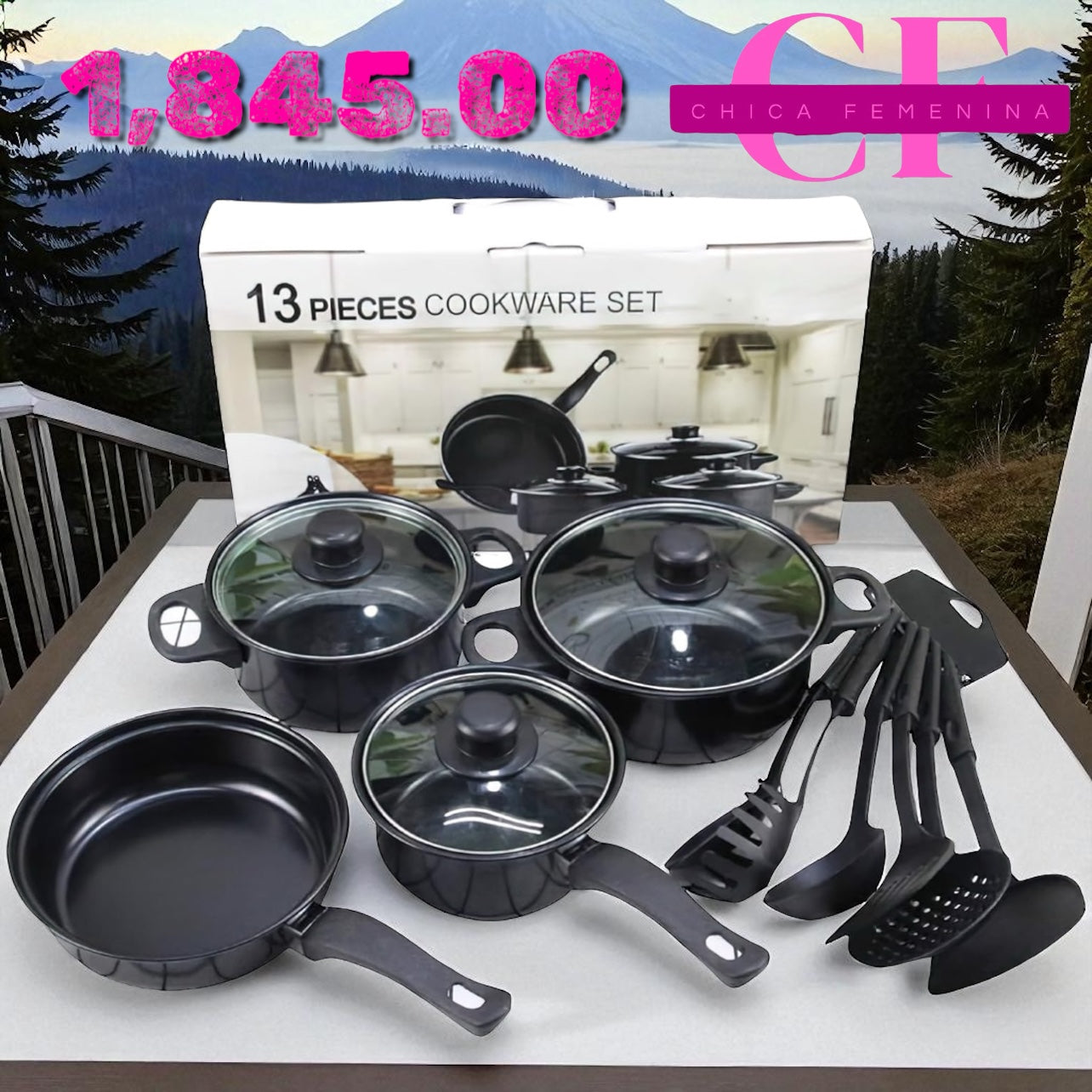 SET DE OLLAS Y SARTENES ANTIADHERENTES JUEGO DE UTENCILIOS DE COCINA DE 13