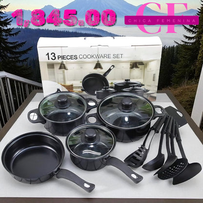 SET DE OLLAS Y SARTENES ANTIADHERENTES JUEGO DE UTENCILIOS DE COCINA DE 13