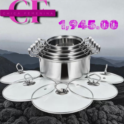 JUEGO DE OLLAS PLATEADO 12PZ