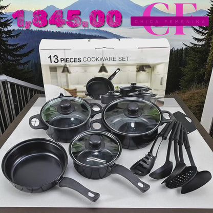 SET DE OLLAS Y SARTENES ANTIADHERENTES JUEGO DE UTENCILIOS DE COCINA DE 13