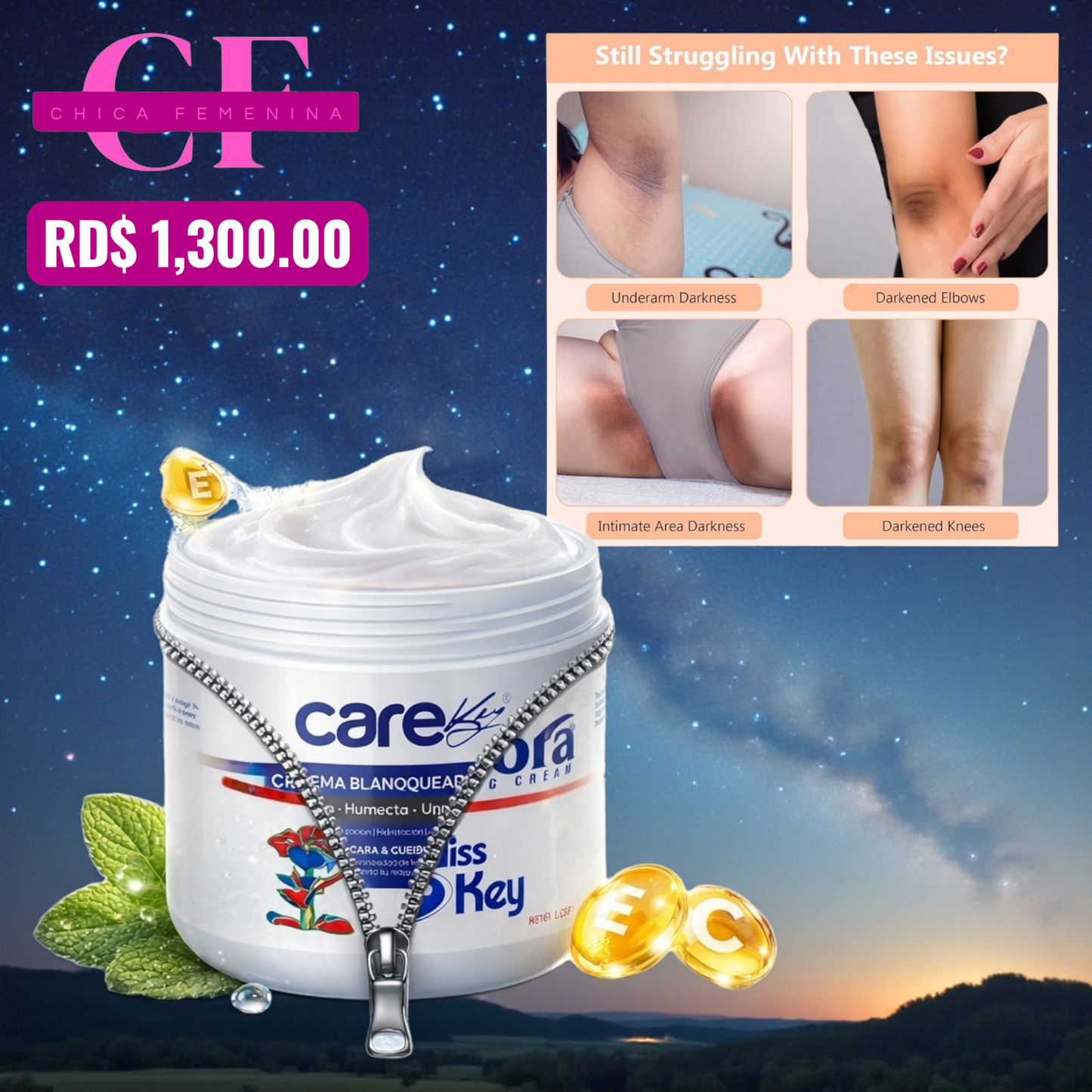 CREMA ACLARADORA 3 EN 1 NUEVA IMAGEN MISS KEY CARE KEY (ACLARA, HUMECTA Y UNIFICA TONO)